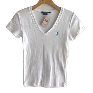 Vintage Ralph Lauren V-neck Tee fitted cap sleeve embroidered Polo logo on chest